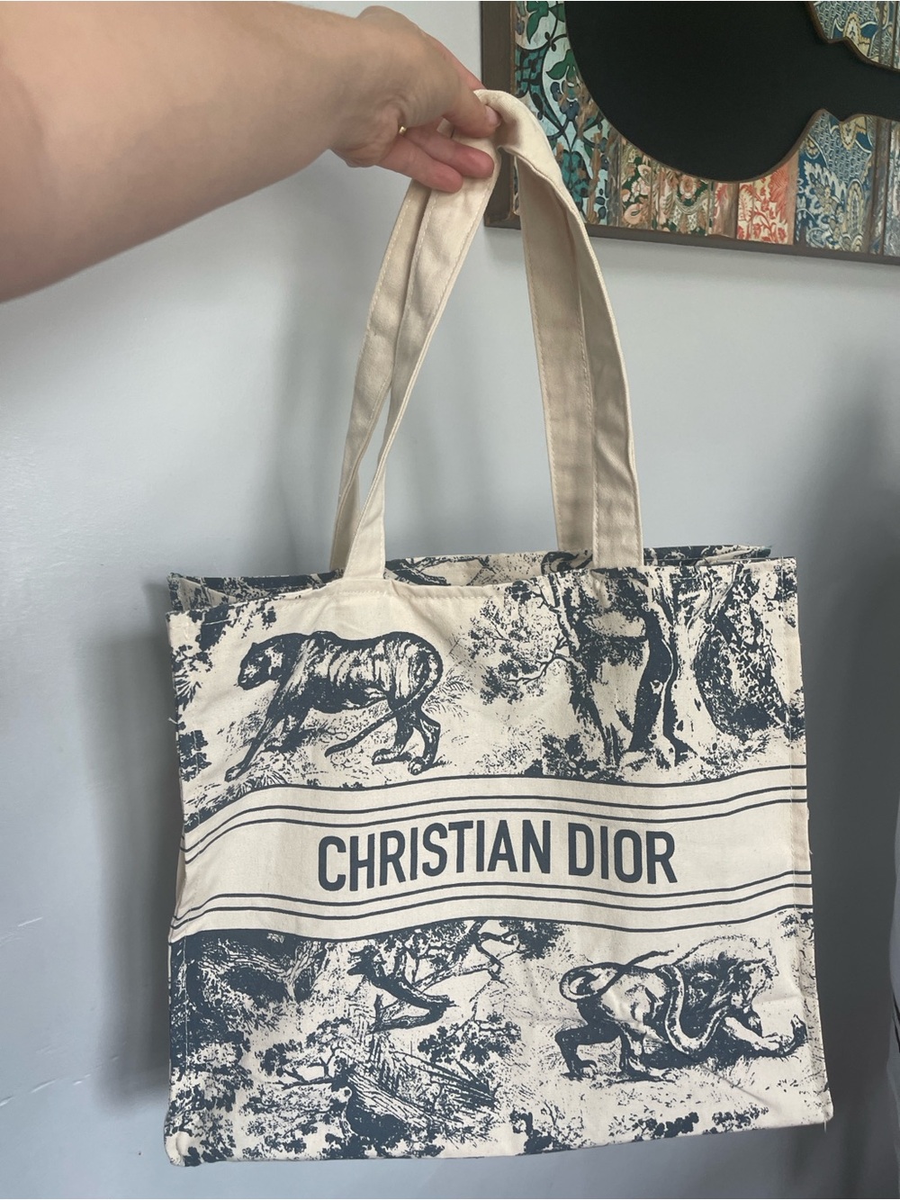Dior Cream and Navy Tote Bag Christian Dior Canvas Shopper